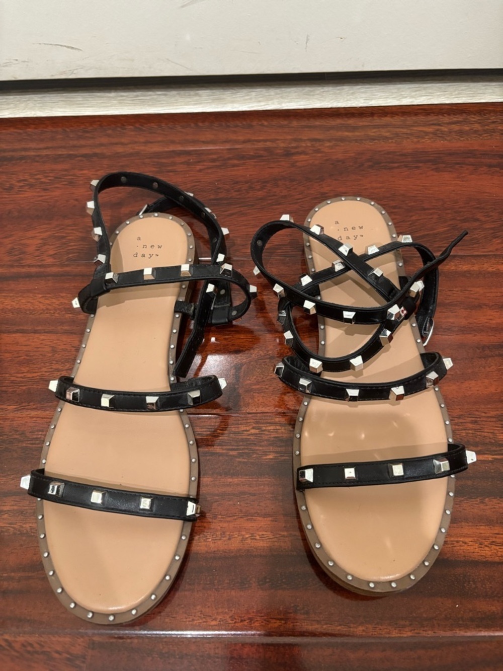 Studded Black Strappy Women's Sandals Wrap Around